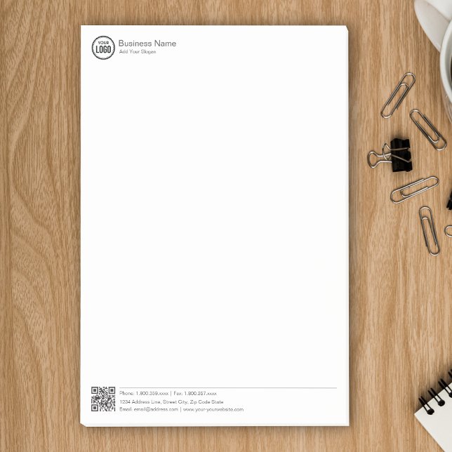 Bloco De Notas Business Stationary Template With Logo And QR Code (Criador carregado)