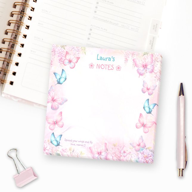 Bloco De Notas Butterfly Pink Purple Floral Name (Butterfly Pink Purple Floral Name Post-it Notes)