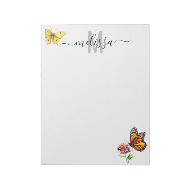 Bloco De Notas Butterfly Watercolor Monograma Nome Notepad (Invertido)