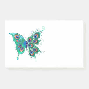 Bloco De Notas Butterfly with Green Peacock Feathers
