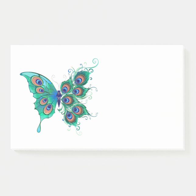 Bloco De Notas Butterfly with Green Peacock Feathers (Frente)