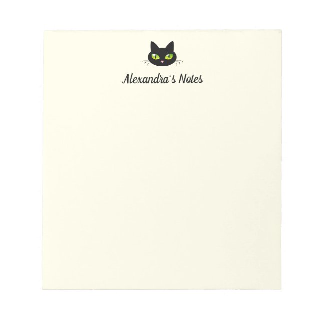 Bloco De Notas Cabeça de Gato Preto Personalizado Legal e Bonito  (Frente)