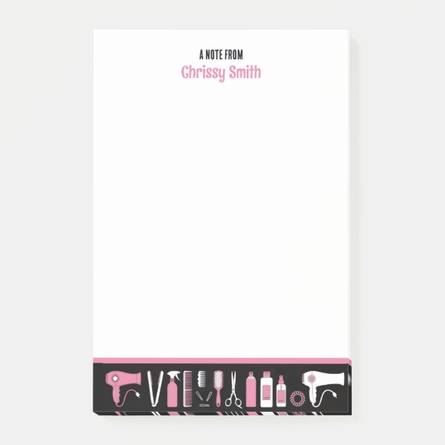 Bloco De Notas Cabeleireiro Personalizado Rosa e Preto Cabeleirei (Frente)