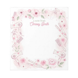 Bloco De Notas Cabeleireiro Personalizado Rosa Floral Nome Person