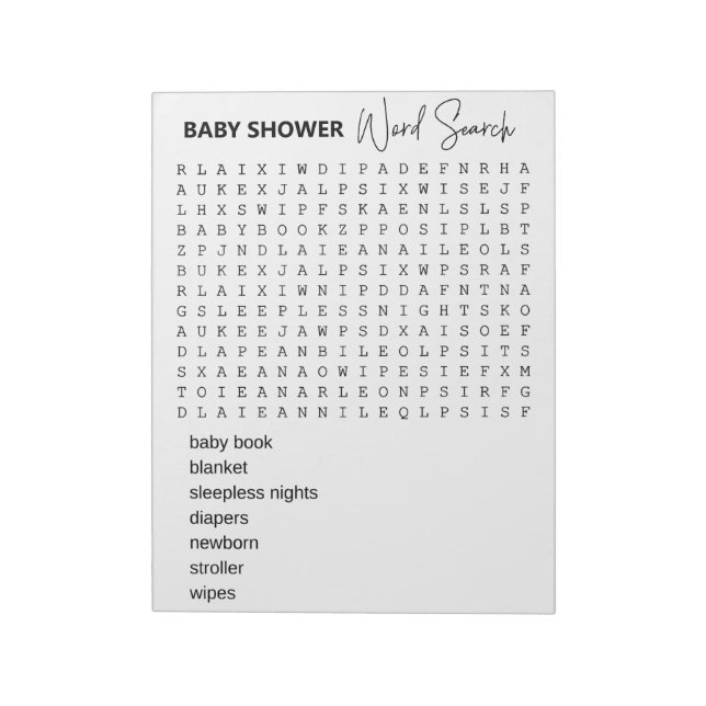 Bloco De Notas Caça-palavras de Jogos de Baby Shower (Invertido)