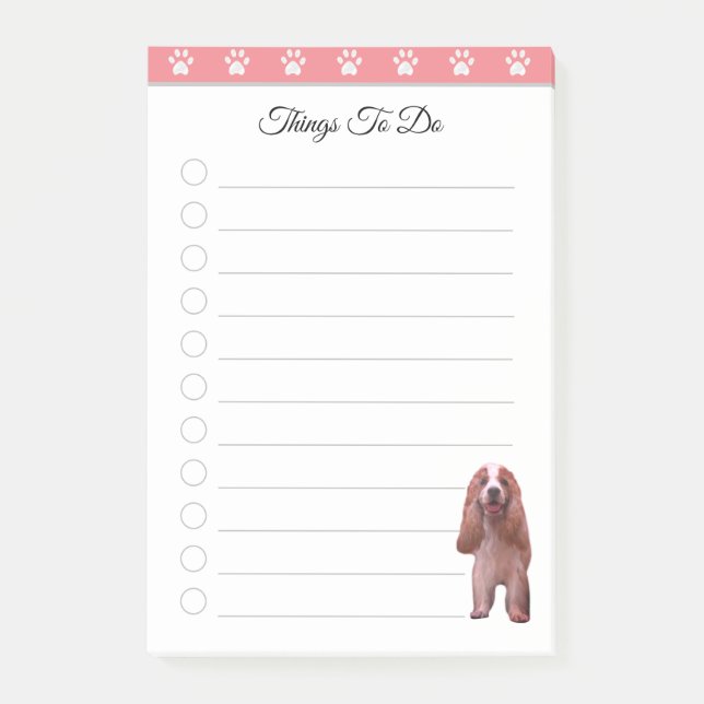 Bloco De Notas Cachorrinho Fofo em Coisas para Fazer Rosa e Branc (Frente)