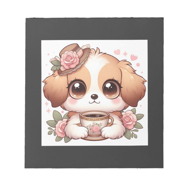 Bloco De Notas Cachorrinho Vintage com Chá (Frente)