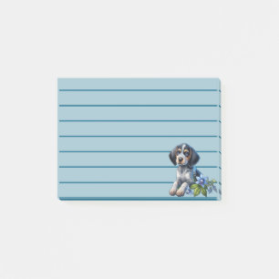 Bloco De Notas Cachorro Azul de Caça com Flores Azuis Delicadas