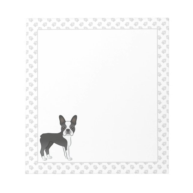 Bloco De Notas Cachorro Cartoon Boston Terrier Preto E Branco & P (Frente)