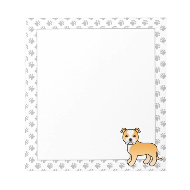 Bloco De Notas Cachorro Cartoon Fawn e Branco English Staffie (Frente)