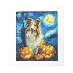 Bloco De Notas Cachorro Collie Áspero Fofo Abóbora de Halloween J