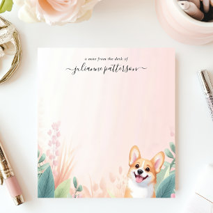 Bloco De Notas Cachorro Corgi Fofo Folhagem Tropical Nome Persona
