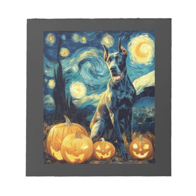 Bloco De Notas Cachorro Cute Great Dane no Halloween com Abóbora  (Frente)