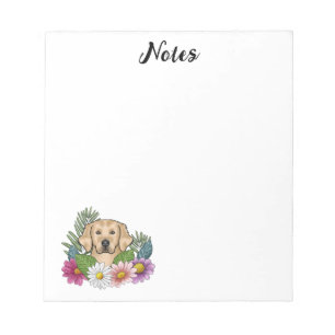 Bloco De Notas Cachorro Cute Retriever Amarelo Dourado Flores Col