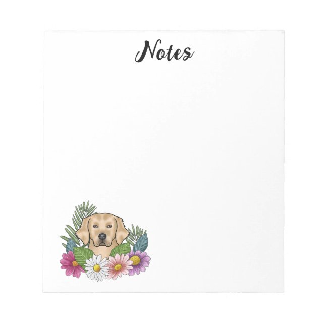 Bloco De Notas Cachorro Cute Retriever Amarelo Dourado Flores Col (Frente)