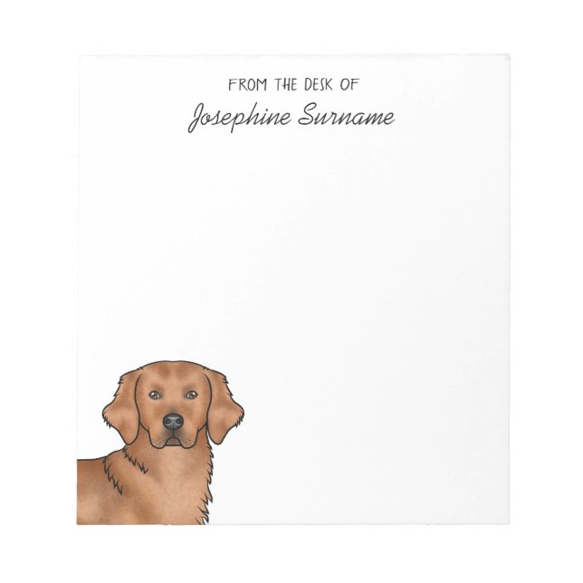 Bloco De Notas Cachorro Cute Retriever Dourado Vermelho Com Nome  (Frente)
