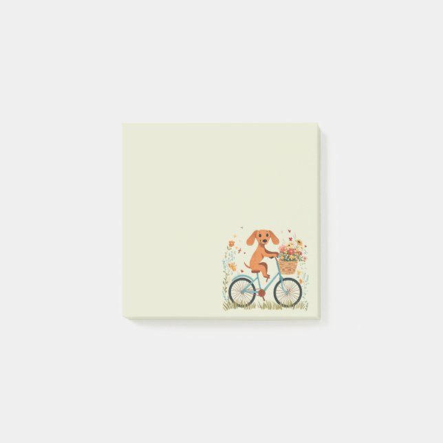 Bloco De Notas Cachorro Dachshund Fofo Andando de Bicicleta entre (Frente)