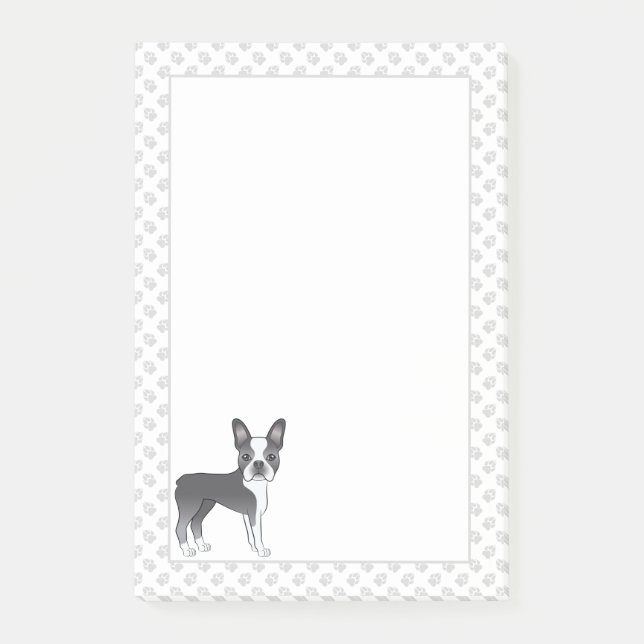 Bloco De Notas Cachorro de desenho animado Boston Terrier azul e  (Frente)