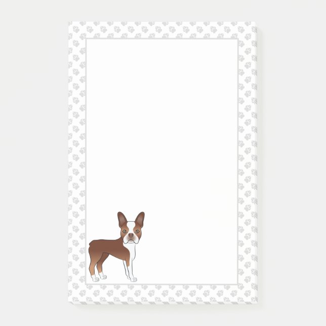 Bloco De Notas Cachorro De Desenho Animado Boston Terrier Vermelh (Frente)