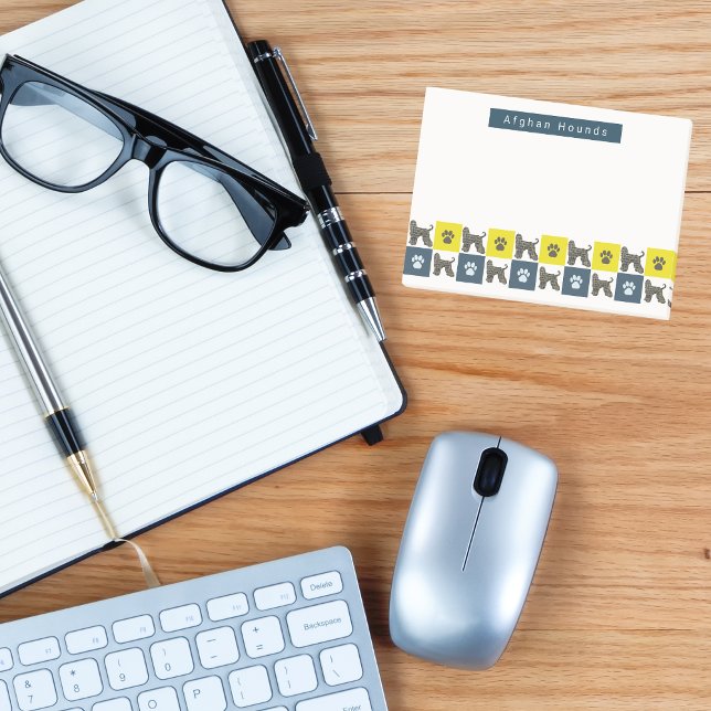 Bloco De Notas Cachorro e Pata Afegã Amarelo e Azul (Afghan hound dog yellow and blue post it notes)