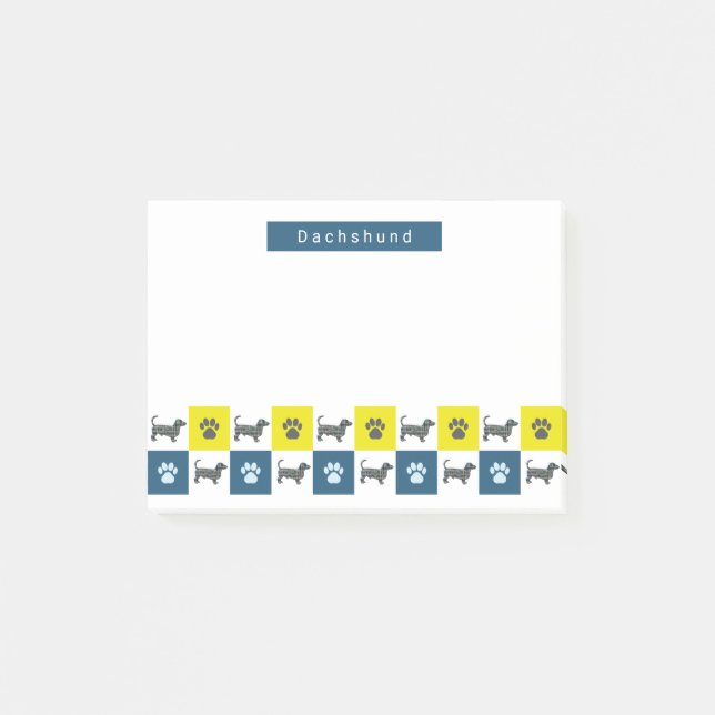 Bloco De Notas Cachorro e Pata Amarelo e Azul (Frente)