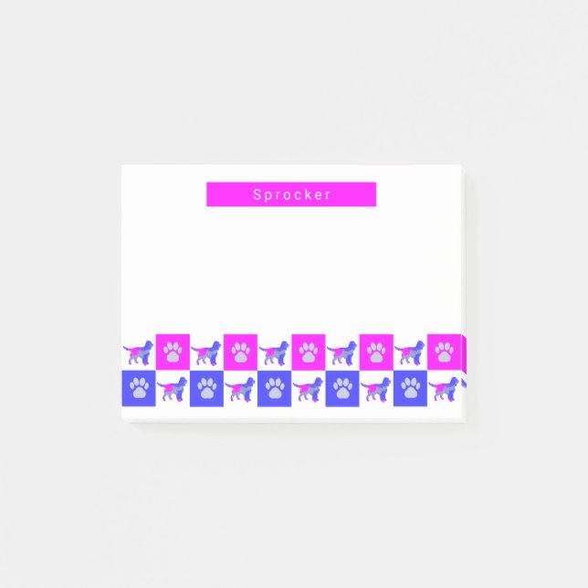 Bloco De Notas Cachorro Espanhol e Pata Imprimidos Rosa Quente e  (Frente)