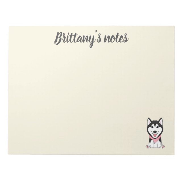 Bloco De Notas Cachorro husky preto e branco fofo (Frente)