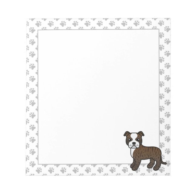Bloco De Notas Cachorro Inglês Staffie Marrom Listrado e Branco D (Frente)