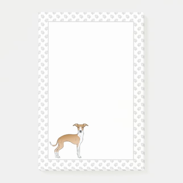 Bloco De Notas Cachorro Italiano Galgo Fawn E Branco Com Patas (Frente)
