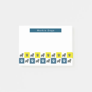 Bloco De Notas Cachorro Morkie & Paw Yellow & Blue Grid Lines