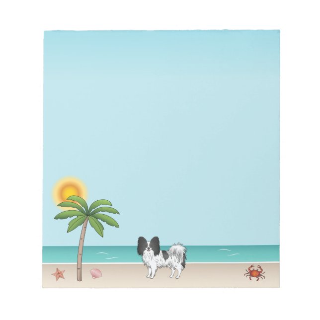 Bloco De Notas Cachorro Papillon Preto E Branco Praia Tropical De (Frente)