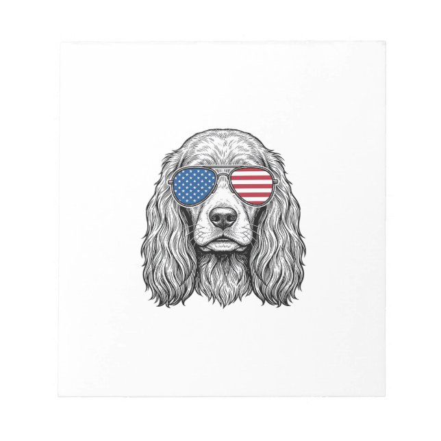 Bloco De Notas Cachorro Patriótico com Óculos de Sol de Bandeira  (Frente)
