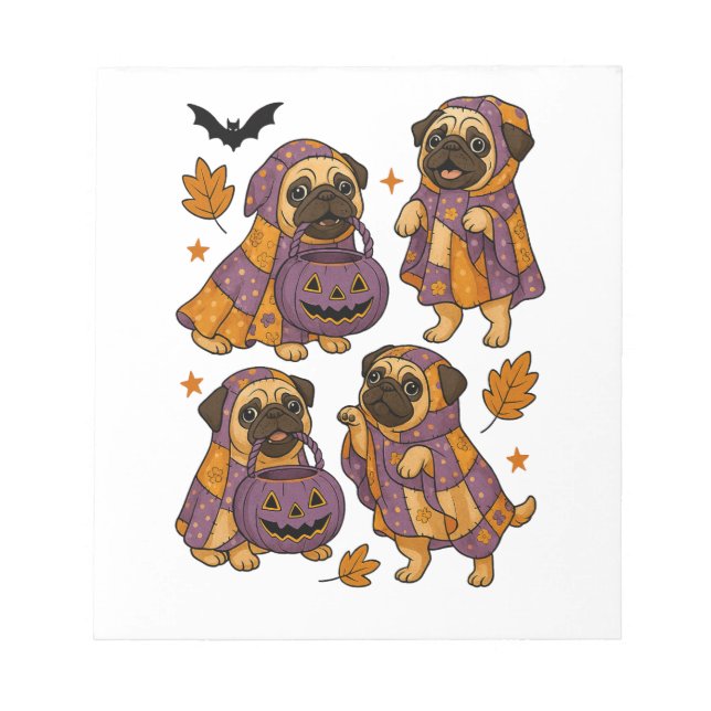 Bloco De Notas Cachorro Pug Fantasma Halloween Assustador (Frente)