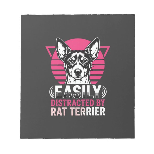 Bloco De Notas Cachorro Rat Terrier Fácilmente Distraído Retro (Frente)