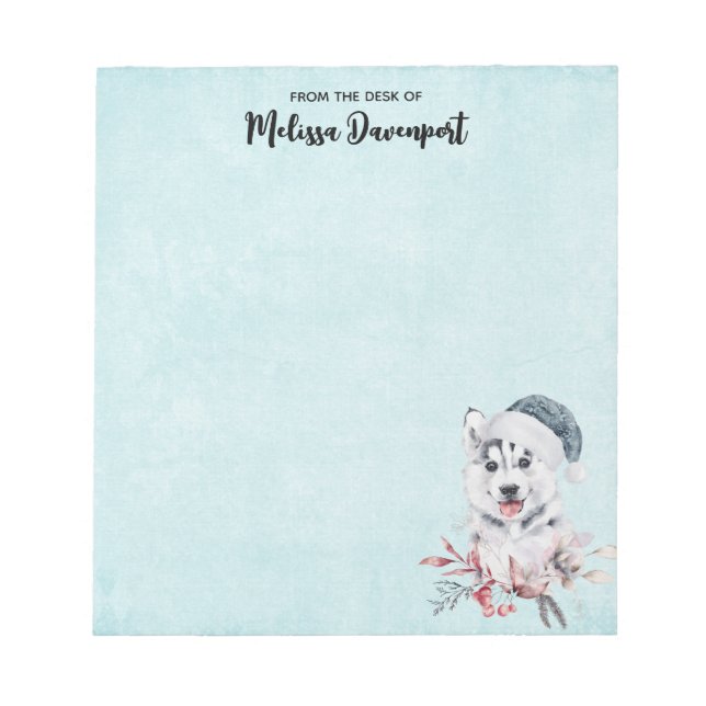 Bloco De Notas Cachorro Rouco de Natal num Chapéu Santa (Frente)