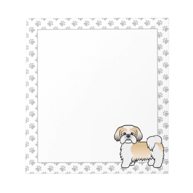 Bloco De Notas Cachorro Shih Tzu Cartoon Fofo Dourado E Branco (Frente)