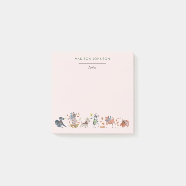 Bloco De Notas Cachorros fofos notas adesivas monograma rosa (Frente)