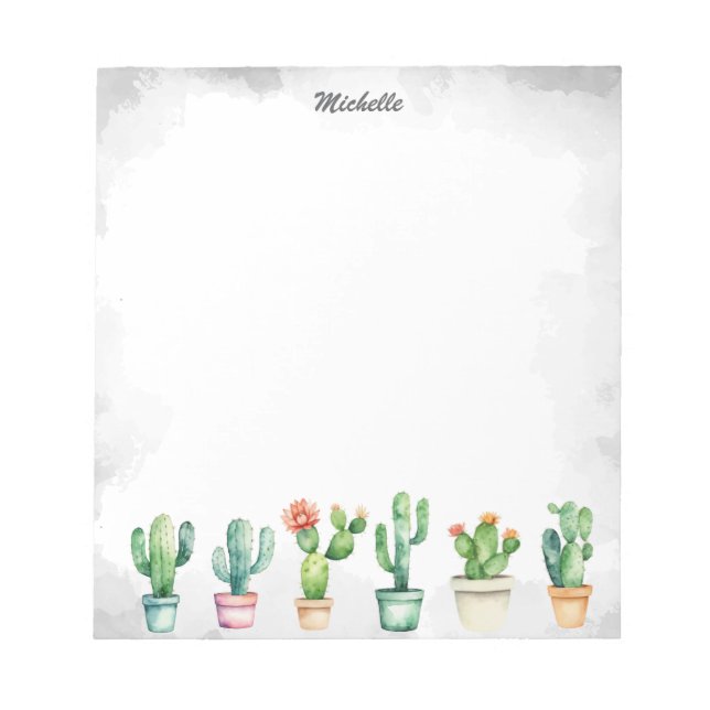 Bloco De Notas Cacto de Aquarela Moderna Cactos Suculenta do Dese (Frente)