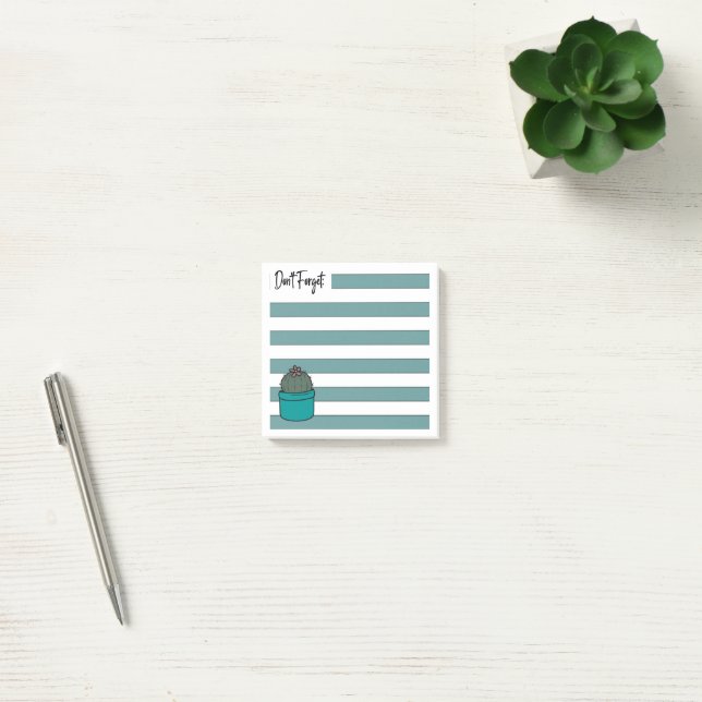 Bloco De Notas Cacto em vaso | Com linhas | Turquesa (Escritótio)