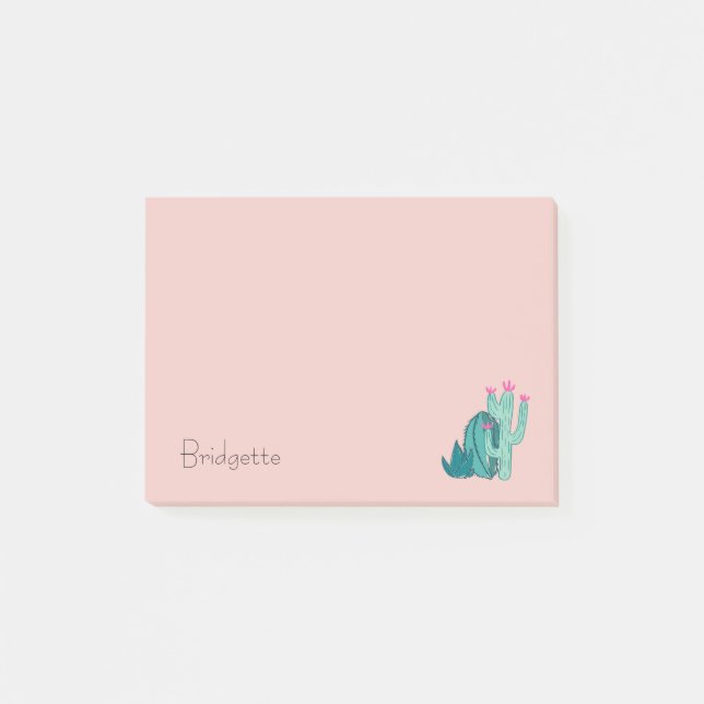 Bloco De Notas Cacto Verde Cor-De-Rosa Cor-De-Rosa-Cor Personaliz (Frente)