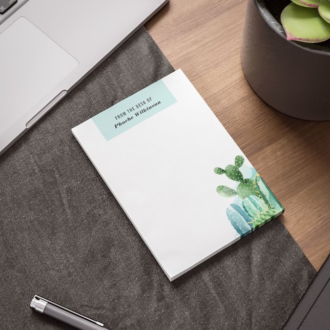 Bloco De Notas Cactos Botânica Aquarela Verde (Cacti Botanical Modern Notepad)
