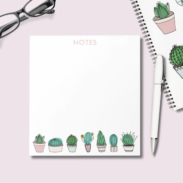 Bloco De Notas Cactos Cacto Suculentas Plantas Vasos (Potted succulent cactus cacti notepad with customized text. )