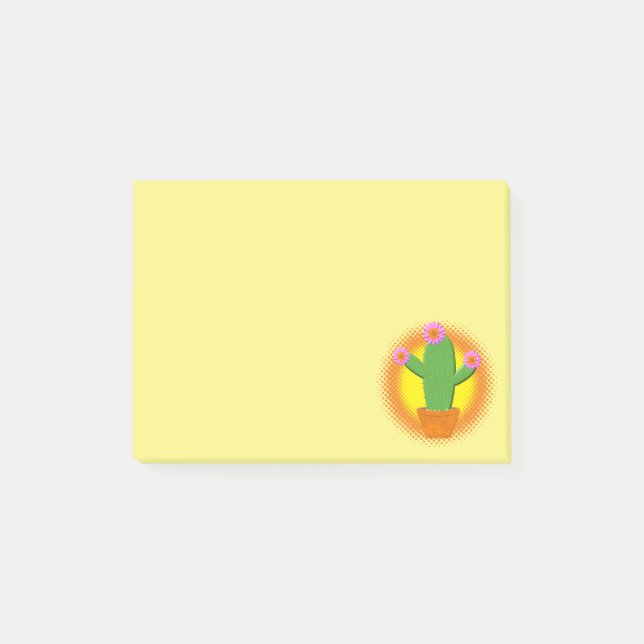 Bloco De Notas Cactus De Cartoon Gelado Com Flores Rosa (Frente)