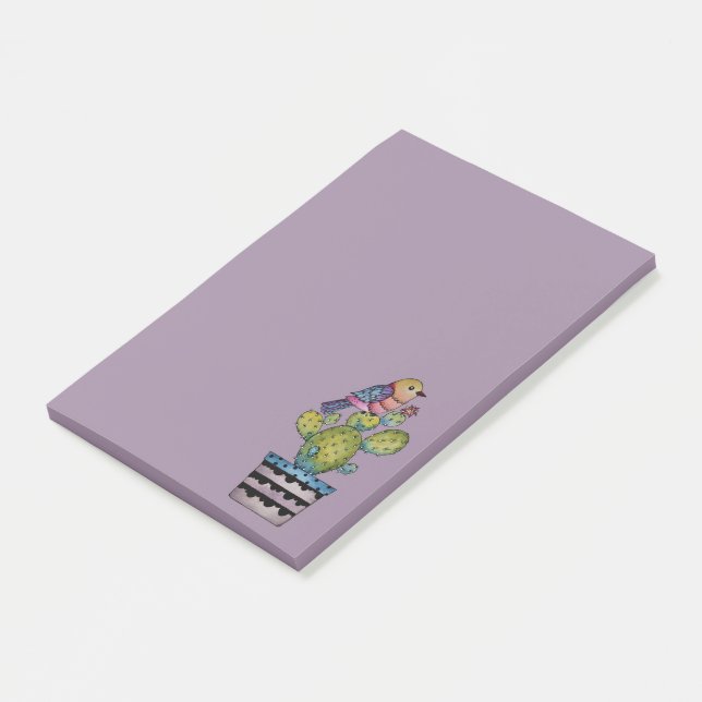 Bloco De Notas Cactus E Ave Arco-Íris Em Aquarela (Inclinado)