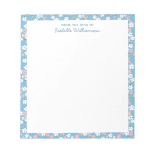 Bloco De Notas Caderno Personalizado Floral Stylish Azul Aguarela