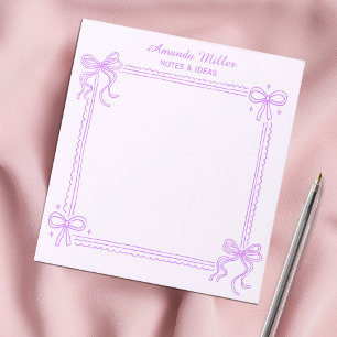 Bloco De Notas Caderno Personalizado Rosa Feminino com Laço Roxo
