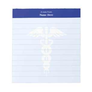 Bloco De Notas Caduceu Médico e Cabeçalho Azul Linhado
