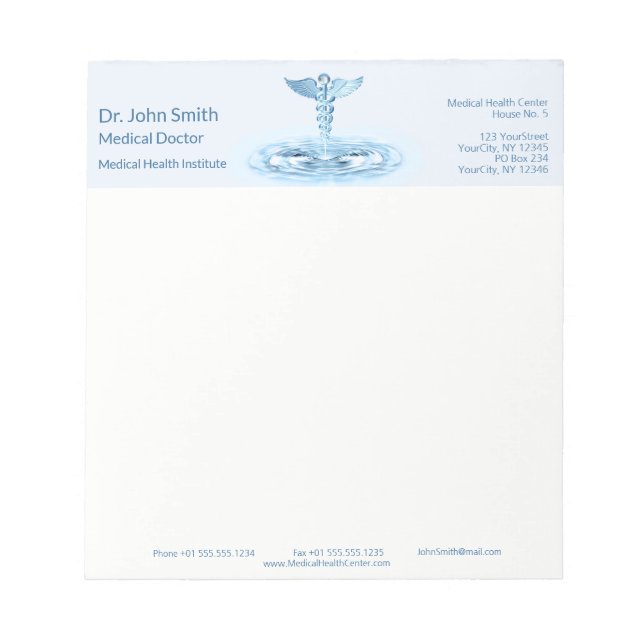 Bloco De Notas Caduco Médico Azul Água Passa Hermes Rod (Frente)