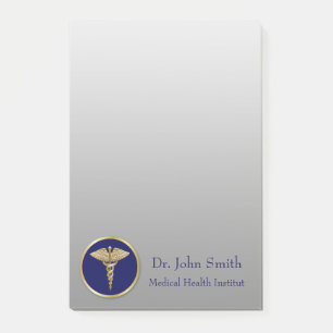Bloco De Notas Caduco Médico Profissional Dourado Azul