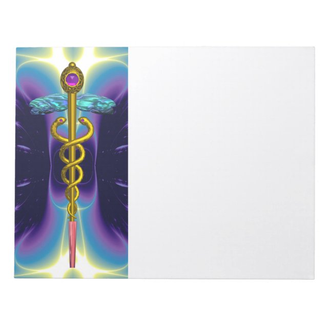 Bloco De Notas CADUEUS, ametista dourado vibrante azul roxo, bran (Frente)